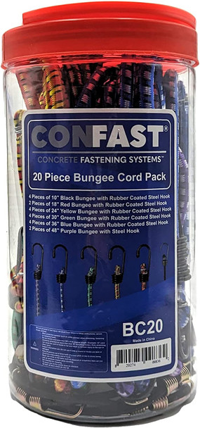 CONFAST Heavy Duty Bungee Cords 20 Pieces - package